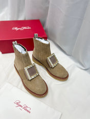 VIV' RANGERS CHELSEA BOOTIES IN LIGHT BROWN SUEDE CRYSTAL BUCKLE