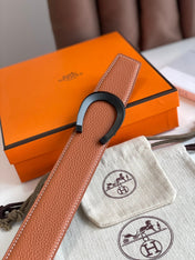 HM LUCK BELT BUCKLE & REVERSIBLE GINGER ORANGE AND BLACK LEATHER STRAP 38MM