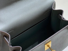 KELLY MINI 20 BAG IN SHARK GRAY CALFSKIN WITH GOLD HARDWARE