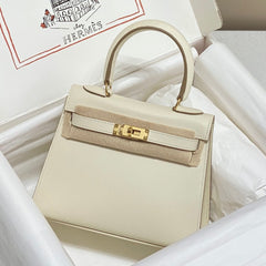 KELLY MINI 20 BAG IN WHITE CALFSKIN WITH GOLD HARDWARE
