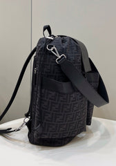FENDI STRIKE LARGE 46 FF BLACK JACQUARD FABRIC BACKPACK