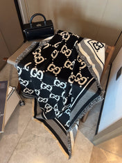 SQUARE SCARF 140 CM IN BLACK MIX WHITE SILK CASHMERE  401511