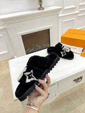 DAD SANDAL MULE IN BLACK MIX WHITE FLEECE