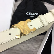 CL MEDIUM 25 MM TRIOMPHE BELT IN WHITE LEATHER GOLD HARDWARE