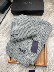 SET SCARF AND HAT IN PALE GRAY WOOL AND RABBIT FUR 388992