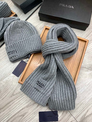 SET SCARF AND HAT IN DOVE GRAY WOOL AND RABBIT FUR 388993