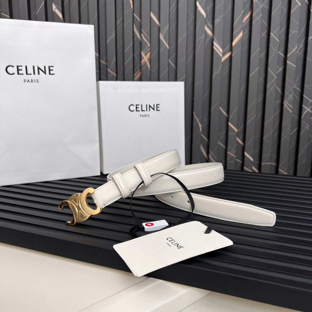CL TRIOMPHE 25 MM BELT IN WHITE CALFSKIN GOLD HARDWARE