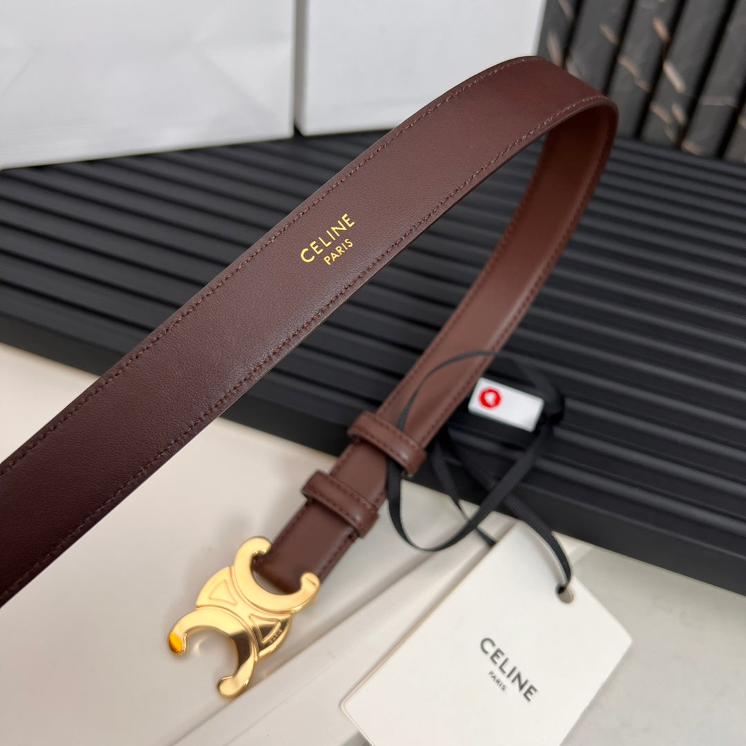 CL TRIOMPHE 25 MM BELT IN PENNY BROWN CALFSKIN GOLD HARDWARE
