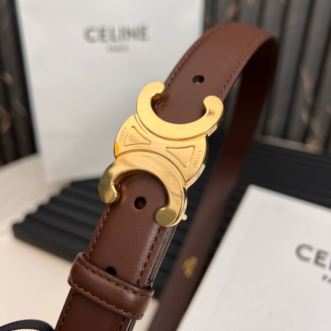 CL TRIOMPHE 25 MM BELT IN PENNY BROWN CALFSKIN GOLD HARDWARE