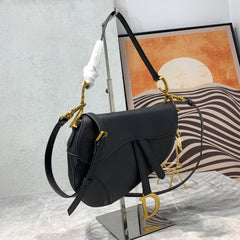 CD Saddle Bag Strap Warm Taupe Grained Black Calfskin