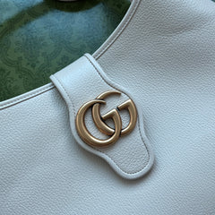 GG HORSEBIT SHOULDER BAG 39 IN WHITE CALFSKIN GOLD HARDWARE