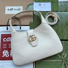 GG HORSEBIT SHOULDER BAG 39 IN WHITE CALFSKIN GOLD HARDWARE