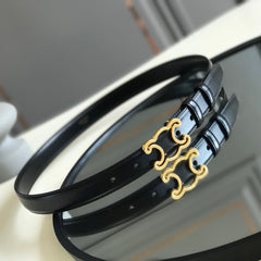 CELINE 25S BELT TRIOMPHE 25MM IN BLACK GLOSSY CALFSKIN 559675