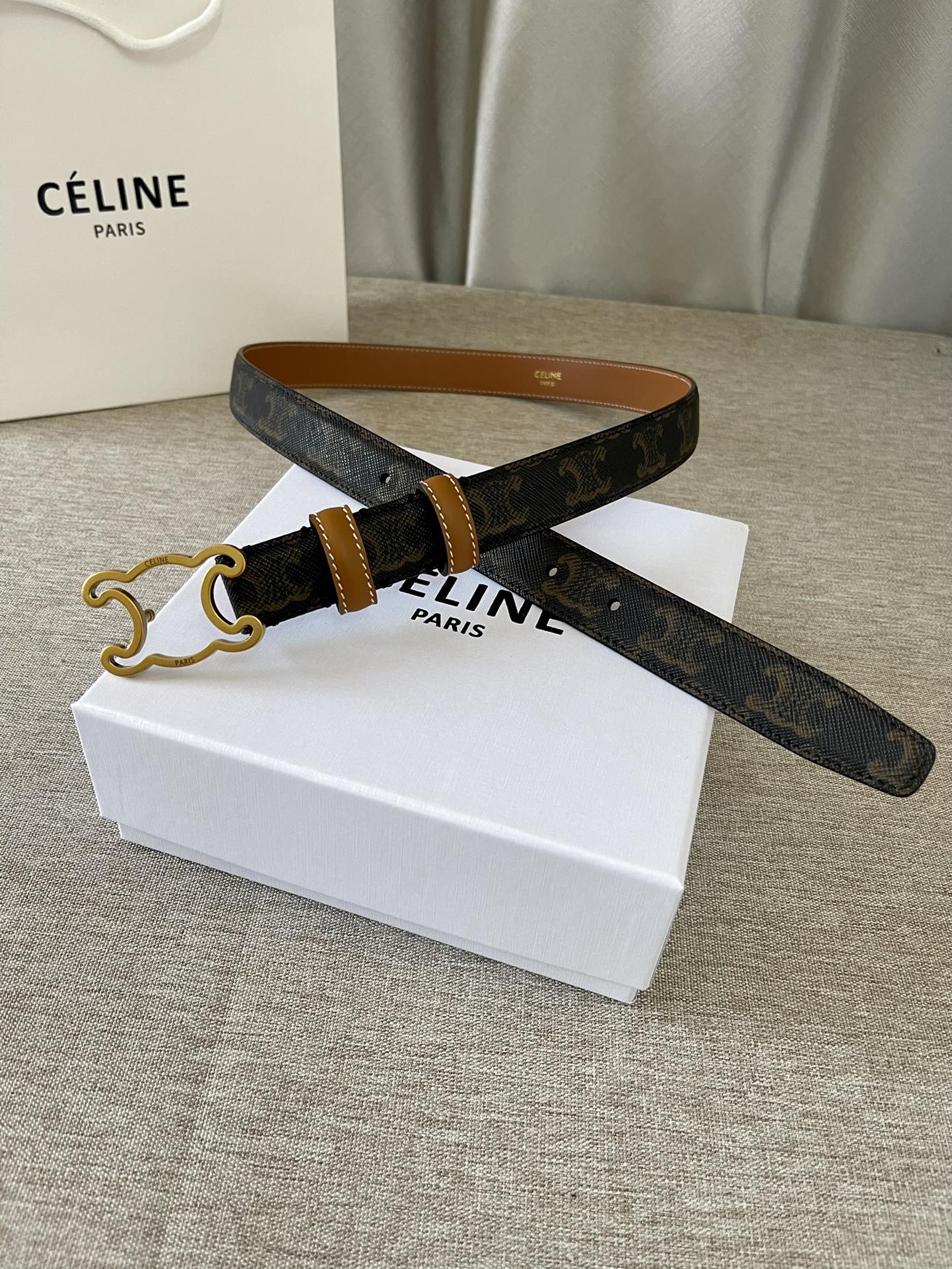 CL logo Cut-out Belt 25mm Black Tan Triomphe Canvas Ghw