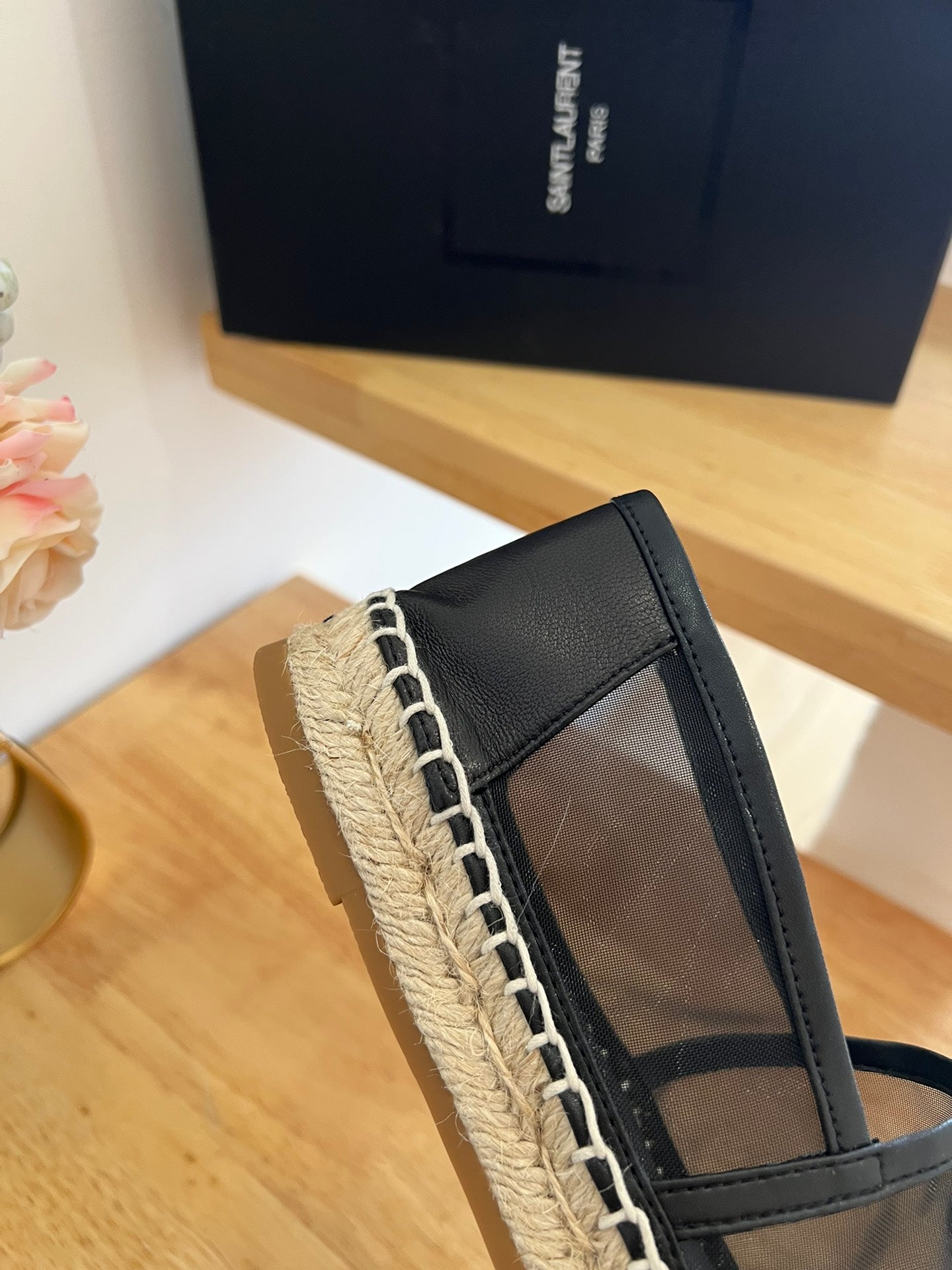 SL YVES LOGO SLIP ON BLACK CALFSKIN AND MESH