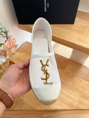SL YVES LOGO SLIP ON WHITE CALFSKIN AND MESH