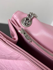 CRUSH CHAINED BAG 32 IN PINK QUILTED CRUSHED CALFSKIN SILVER HARDWARE