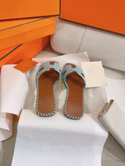 0RAN SANDAL Braided Calfskin BLUE SKY