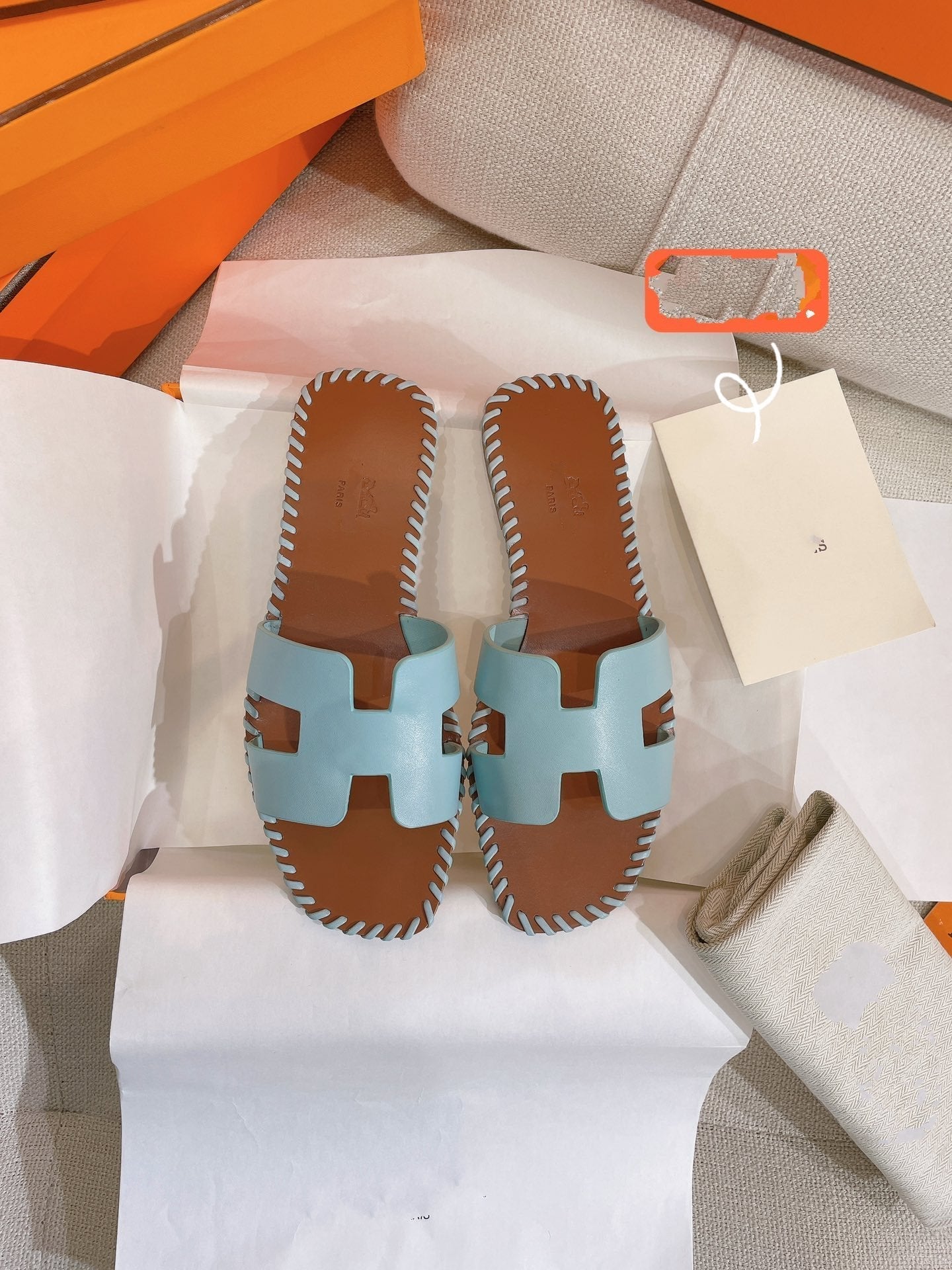 0RAN SANDAL Braided Calfskin BLUE SKY