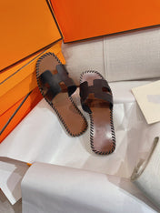 0RAN SANDAL Braided Calfskin BLACK