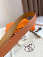 HM ROMAIN 35MM BELT YAM ORANGE LEATHER SILVER HARDWARE