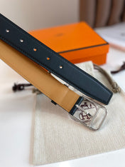 HM ROMAIN 35MM BELT BLACK LEATHER SILVER HARDWARE