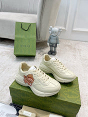 GG RHYTON TRAINER WHITE LAMBSKIN WITH AVOCADO MOTIF
