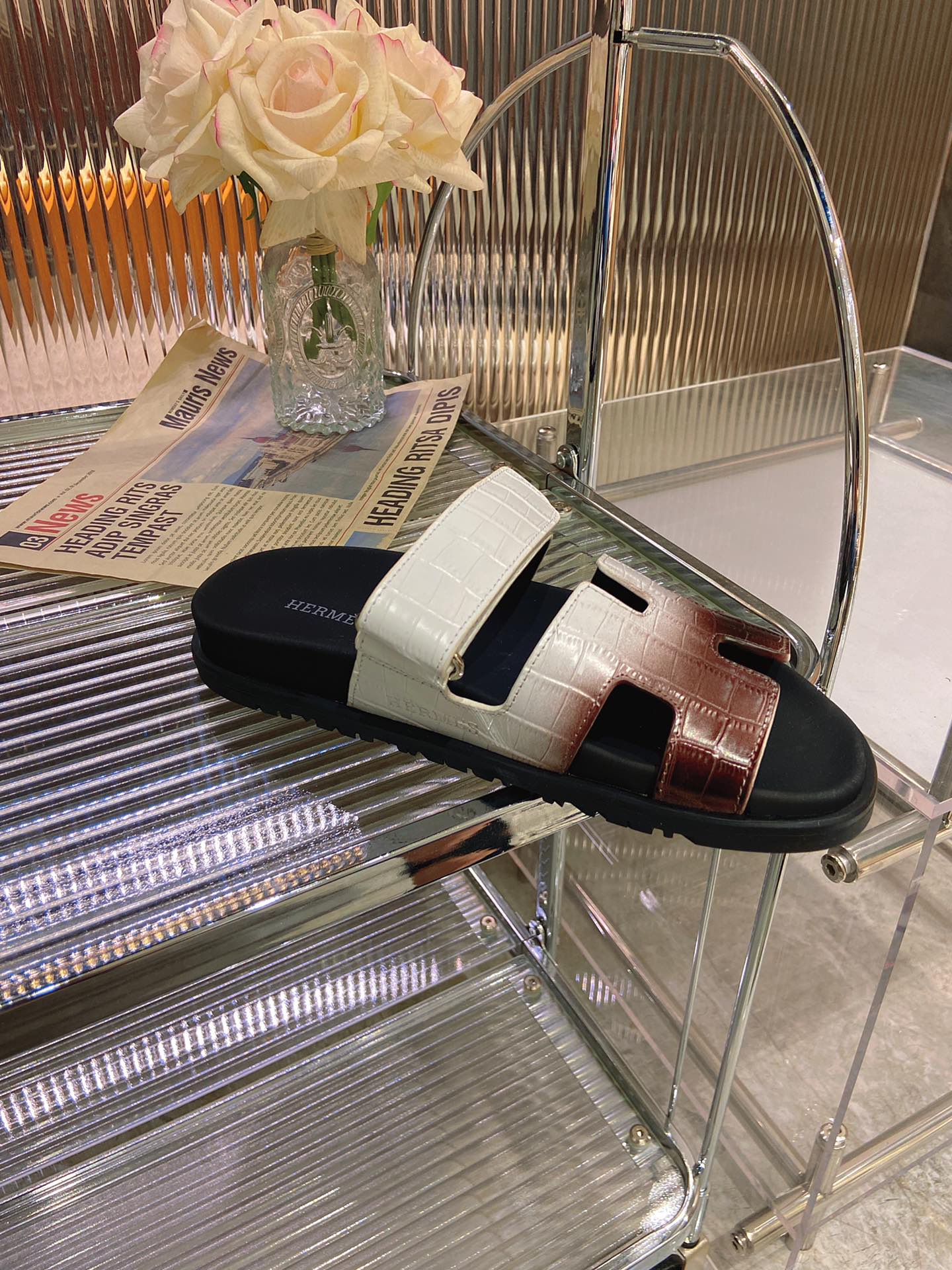 CHYPRE SANDAL OMBRE WHITE BROWN CALFSKIN