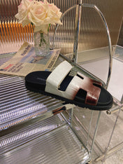 CHYPRE SANDAL OMBRE WHITE BROWN CALFSKIN