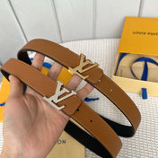 LV 30 MM BELTS IN BLACK AND BRONZE BROWN CALFSKIN SILVER HARDWARE
