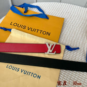 LV 30 MM BELTS IN BLACK AND CHERRY RED CALFSKIN SILVER HARDWARE