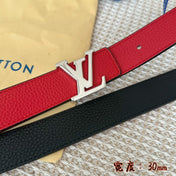 LV 30 MM BELTS IN BLACK AND CHERRY RED CALFSKIN SILVER HARDWARE