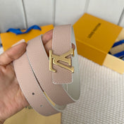 LV 30 MM BELTS IN WHITE AND PINK PASTEL CALFSKIN GOLD HARDWARE