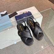 PRA PADDED NAPPA CRISSCROSS SANDALS BLACK LAMBSKIN