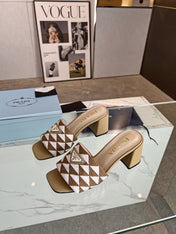 PRA EMBROIDERED SLIDES 65 TAWNY AND WHITE FABRIC