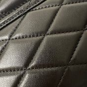 JUNE 19 BLACK QUILTED LAMBSKIN WITH SILVER LOGO BOX BAG