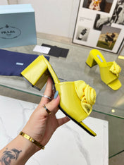 PRA FLOWER BLOCK HEELS 75 LEMON CALFSKIN