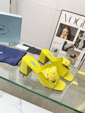 PRA FLOWER BLOCK HEELS 75 LEMON CALFSKIN