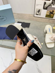 PRA FLOWER BLOCK HEELS 75 IVORY CALFSKIN