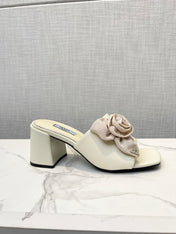PRA FLOWER BLOCK HEELS 75 IVORY CALFSKIN