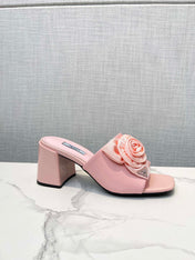 PRA FLOWER BLOCK HEELS 75 LIGHT PINK CALFSKIN