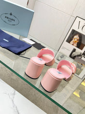 PRA FLOWER BLOCK HEELS 75 LIGHT PINK CALFSKIN