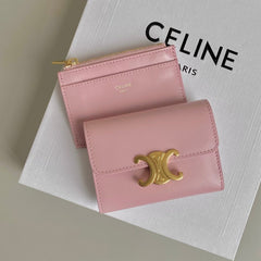 TRIOMPHE 9 WALLET TWO-IN-ONE PINK PASTEL CALFSKIN