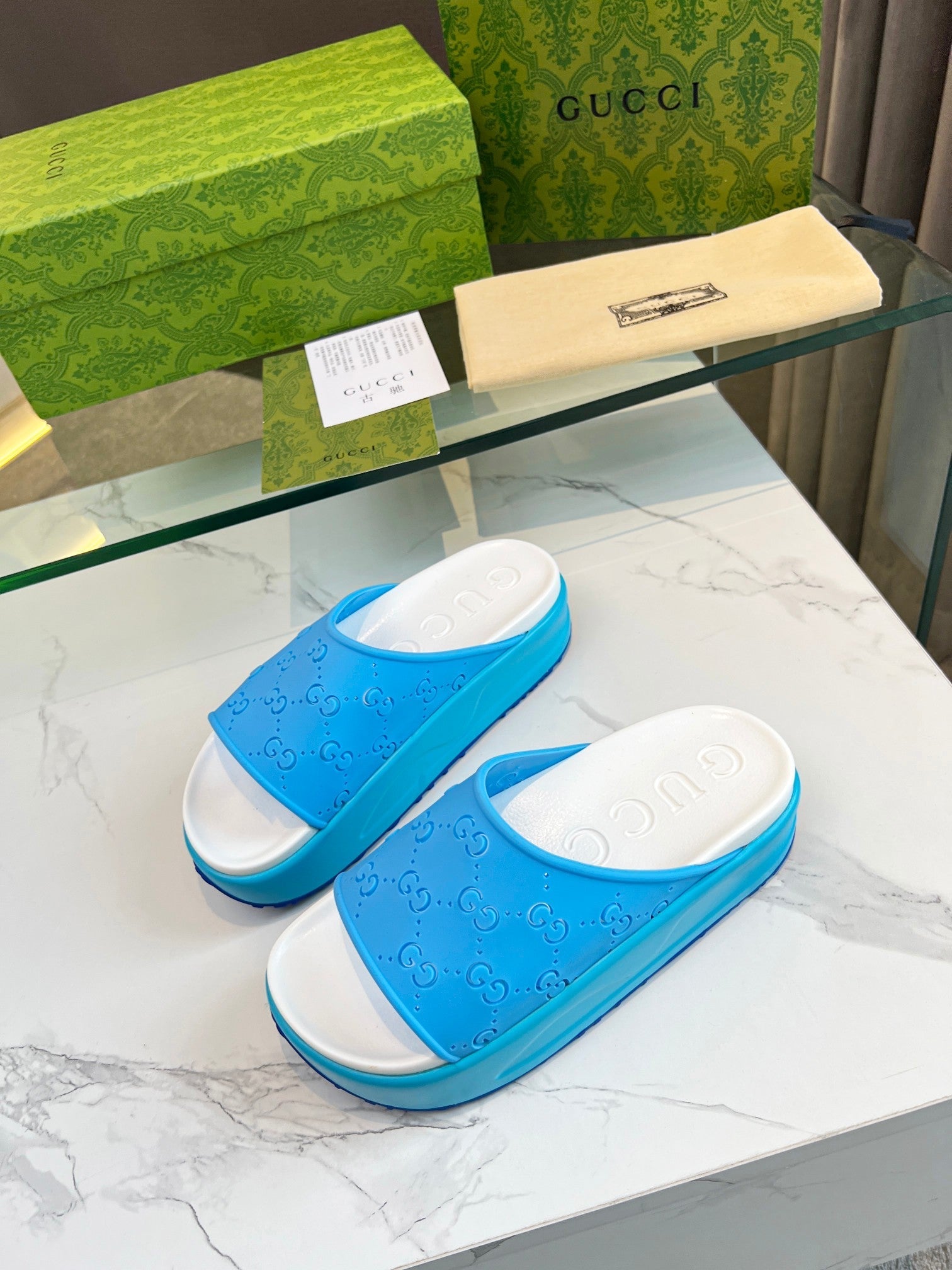 PLATFORM SANDALS IN SKY BLUE MONOGRAM IMPORTED TPU