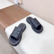 LEA TRIOMPHE PLATFORM SLIDES WOMEN VEGETABLE TANNED CALFSKIN BLACK