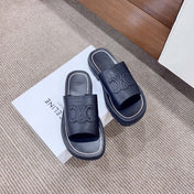 LEA TRIOMPHE PLATFORM SLIDES WOMEN VEGETABLE TANNED CALFSKIN BLACK