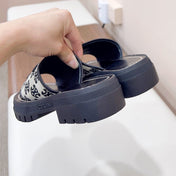 LEA TRIOMPHE PLATFORM SLIDES WOMEN VEGETABLE TANNED CALFSKIN BLACK/WHITE