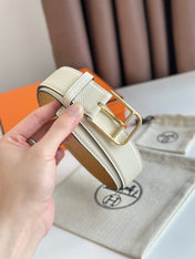 HM ROMAIN 35MM BELT WHITE CREAM LEATHER GOLD HARDWARE