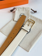 HM ROMAIN 35MM BELT WHITE CREAM LEATHER GOLD HARDWARE