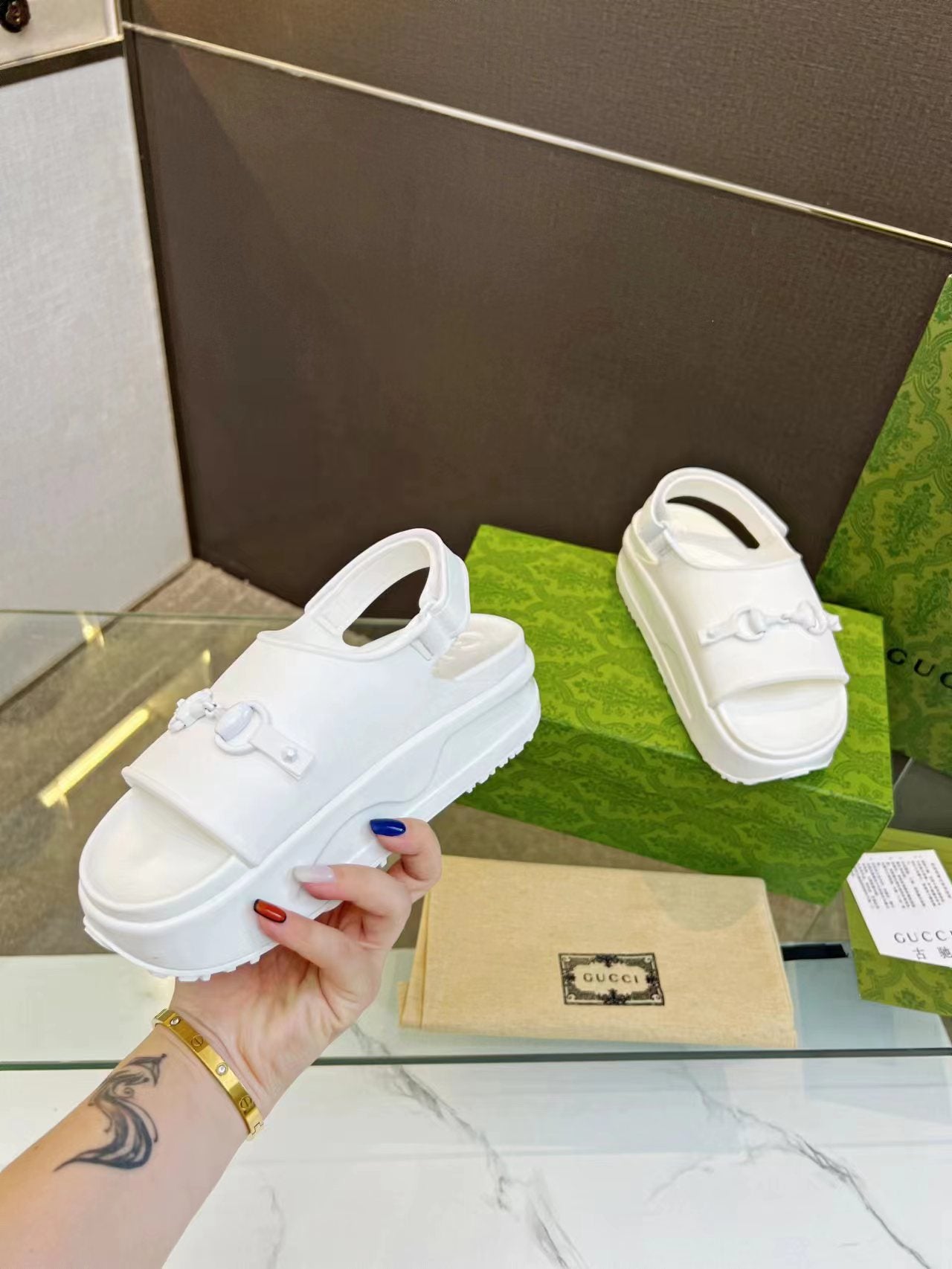 HORSEBIT FLATFORM SANDAL 5 CM IN WHITE IMPORTED TPU